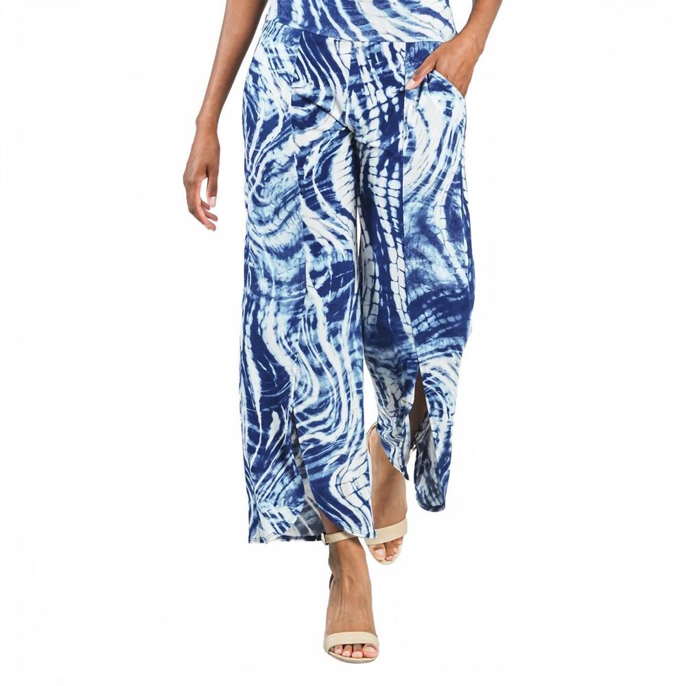 NEW CLARA SUN WOO crepe knit front slit ankle petal pant in swirl wave